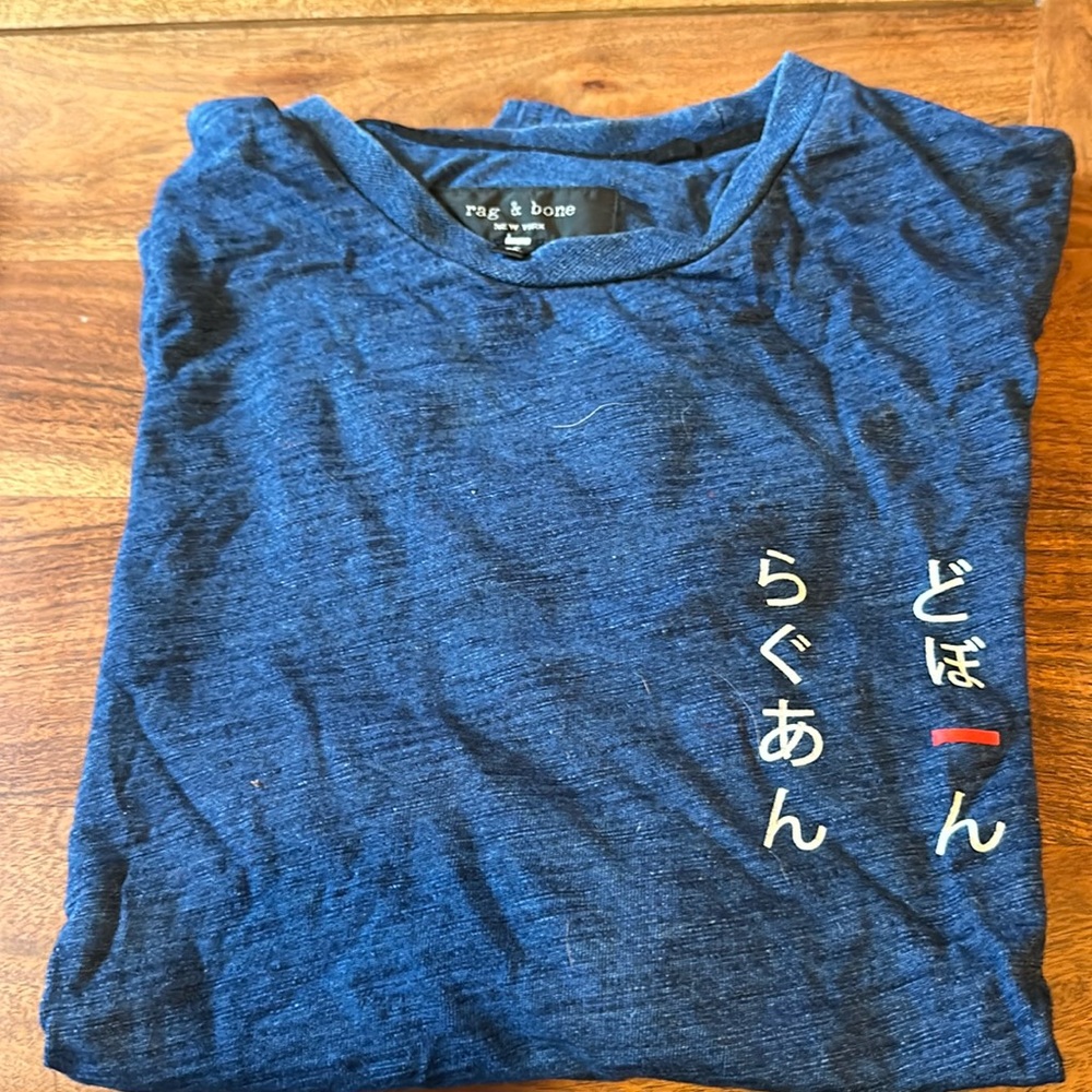 Rag & Bone Men’s Japan t-shirt, indigo blue, size small. Lightly worn